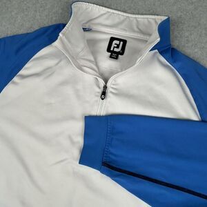 FootJoy FJ 1/4 Zip White Blue Black Pullover Long Sleeve Vent Golf Shirt Men's L
